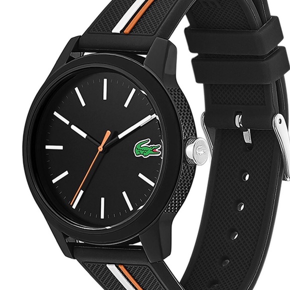 Lacoste Black Watch with Orange and Green Accents